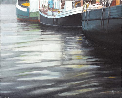 Öl auf Leinwand „3 Schiffe Ostpier”, ©Hans Brandt Maler Flensburg